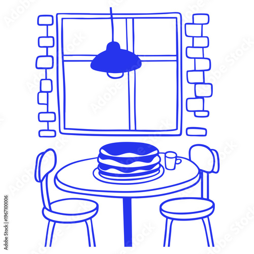Bistro Table Pancakes Cartoon Doodle Illustration