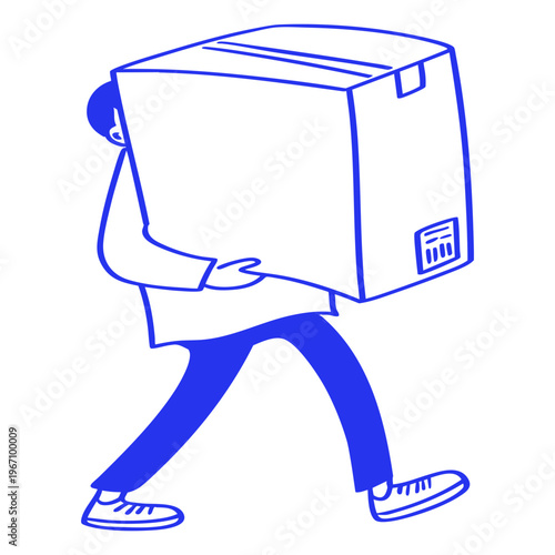 Delivery Man Courier with Box Cartoon Doodle Illustration