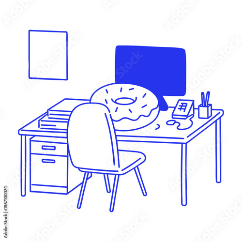 Donut Surprise at Workplace Doodle Illustration