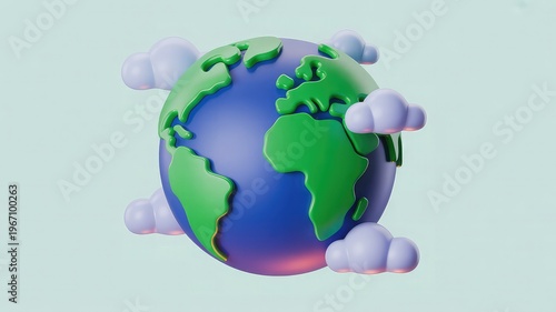 Cartoon Planet Earth with Floating Clouds