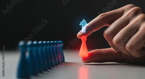 Red Game Piece Raised Representing Business Leadership Strategy