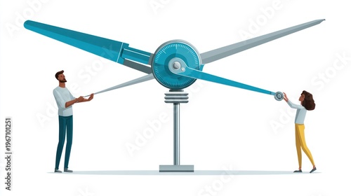 Wallpaper Mural Two people turning the hands on a giant clock, isolated on a white background Torontodigital.ca