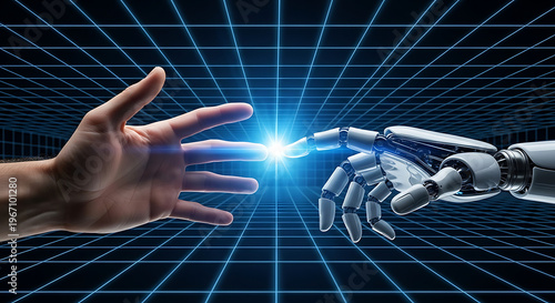 AI Technology Human and Robot Hand Connection for Future Tech