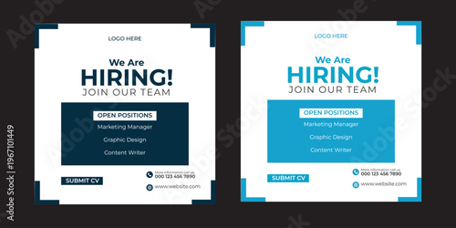 We are hiring job vacancy social media post banner design template with yellow color. We are hiring job vacancy square web banner design  Digital Marketing agency social media post template. Social me