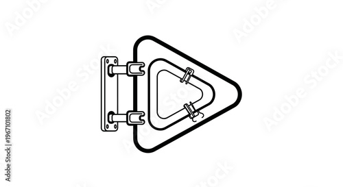 A triangular shaped metal bracket.