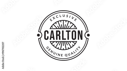 Carlton exclusive genuine quality round logo with stylized sunburst and bold text on a white background.
