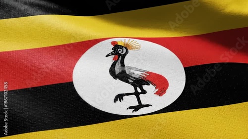 Uganda Flag Waving in the Wind, Close Up Shot of National Symbol
