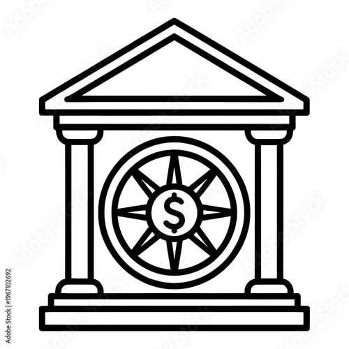 Bank Building Vector Icon with Dollar Sign Wheel