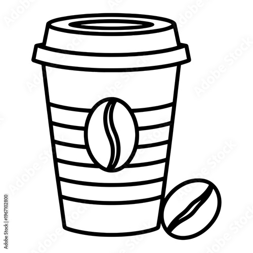 Coffee Cup Line Icon with Beans