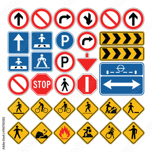 Road sign set, vector warning signs collection, street symbol sign for traffic and parking, caution sign