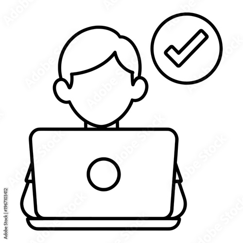 Person Using Laptop Computer Line Icon