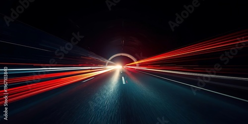 Driving through a futuristic tunnel with light effects with light streaks motion blur