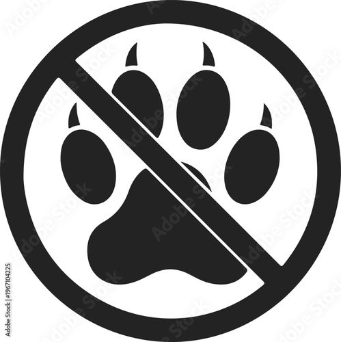 No pets allowed sign icon, forbidden animal paw print symbol