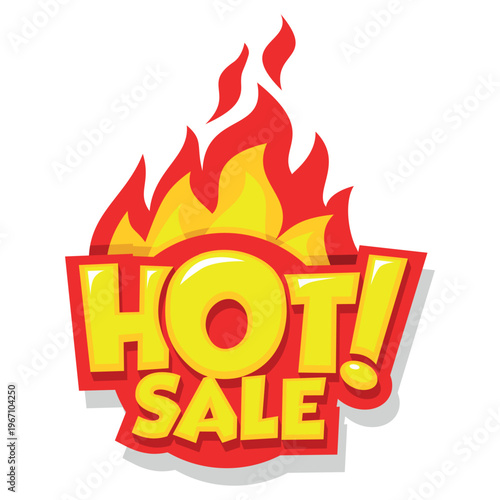Hot sale icon. Label with flame in pop art style. Vector template on transparent background