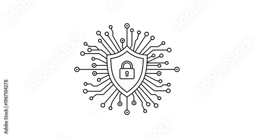 Cybersecurity concept with shield and lock.