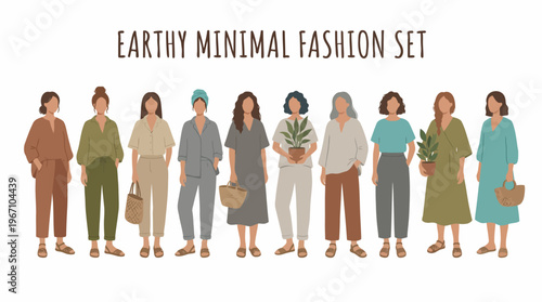 Natural Style Female Clothing Collection Modern Fashion Illustration