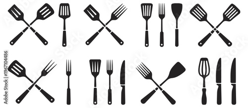 BBQ and kitchen utensil icon set vector illustration for cooking, grilling, restaurant and food design, creative vector collection of barbecue and kitchen tools, ideal for restaurant graphics, cooking
