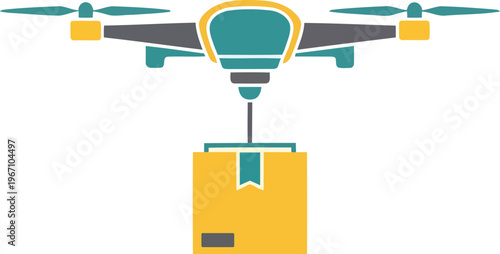 Delivery drone carrying cardboard box parcel flat vector illustration