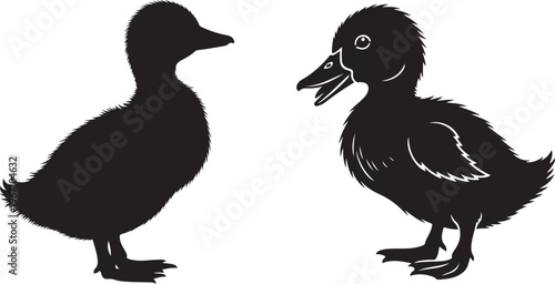 Cute Baby Duck Silhouettes Set – Black and White Duckling Illustration.
