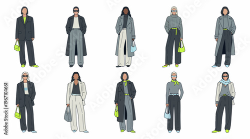 Modern Minimal Fashion Outfit Collection Female Characters Isolated