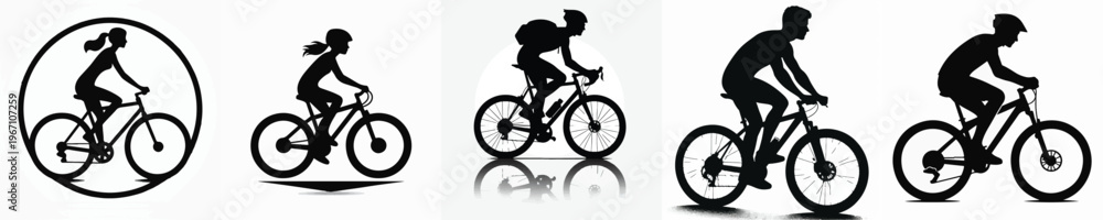 Fototapeta premium Vector silhouette of person riding bicycle
