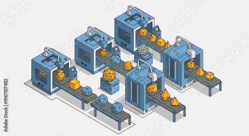 Automated factory production line with conveyor belts and machinery.