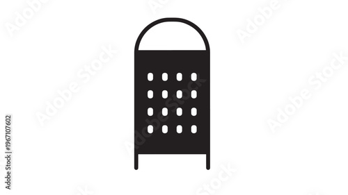 Grater kitchen tool with simple black icon outline and rounded top edge for grating cheese and vegetables