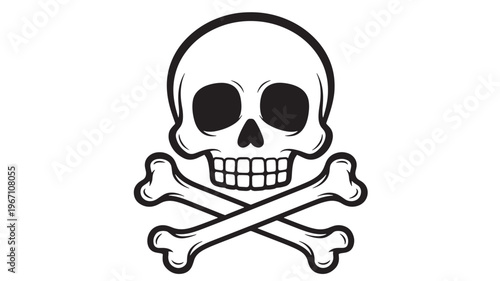 Skull and crossbones icon with bold black outline and white fill, representing danger and piracy featuring pirate, warning, death with poison and