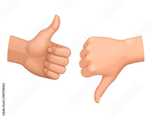 Vector image of two hands one giving thumbs up, one giving thumbs down, on white