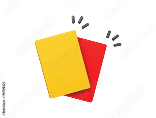 Red and yellow card referee icon 3D render illustration isolated