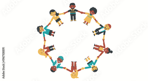 Diverse group of children holding hands in a circle together outdoors