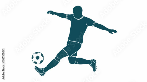 Dynamic silhouette of a male soccer player kicking a football