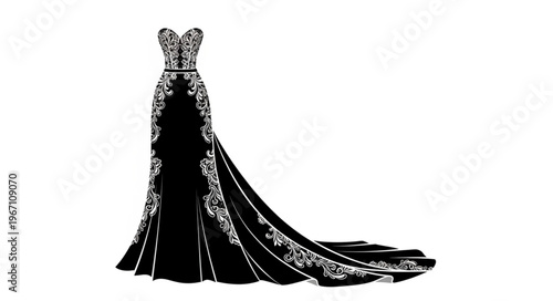 Elegant Black Wedding Dress with Intricate Floral Embroidery.