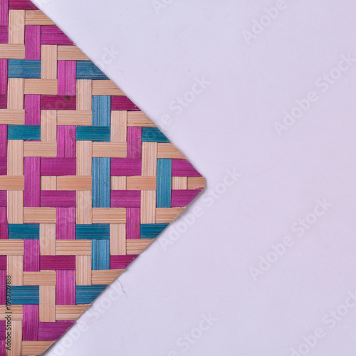 Colorful Woven Bamboo Texture - Purple, Teal, and Natural Close-Up