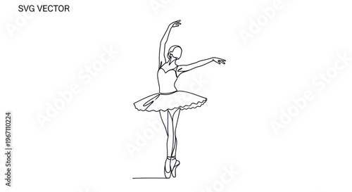 Elegant Ballerina Dancer in Tutu Performing Ballet, Minimalist Line Art