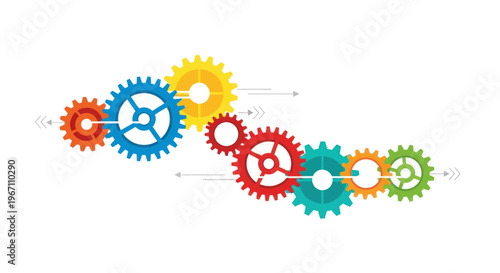 Interlocking Colorful Gears Working Together, Teamwork Concept, Motion, Connection