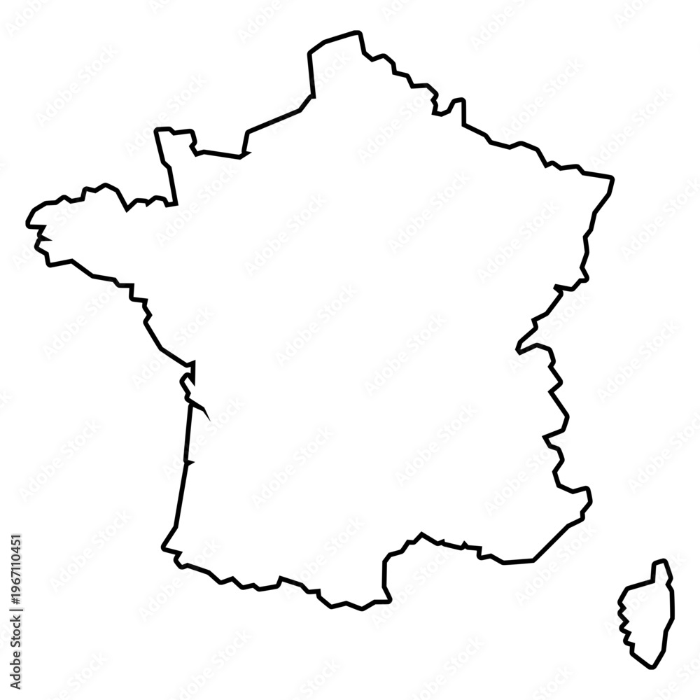 Fototapeta premium France White Map with Black Outline