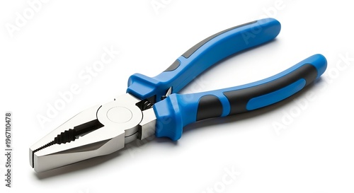 Blue and Black Pliers Tool on White Background.