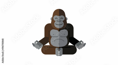 A cartoon gorilla or ape meditating peacefully in a lotus position with a serene smile, illustrating mindfulness and relaxation.