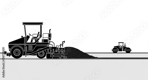 Asphalt Paver Machine Spreading Hot Mix Asphalt on Road Construction.