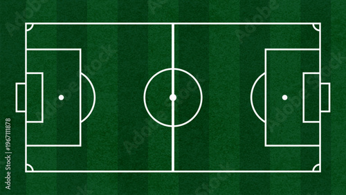 Top view soccer field with markings and green grass background texture