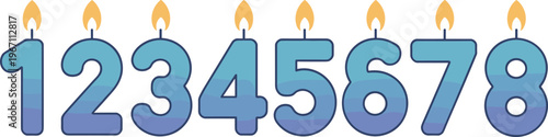 Candles shaped as numbers 1 to 8 with flames for birthday or celebration illustrations.