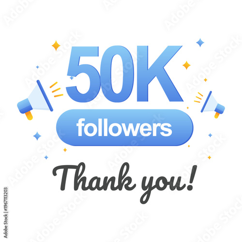50K followers milestone social media banner with thank you text. vector illustration