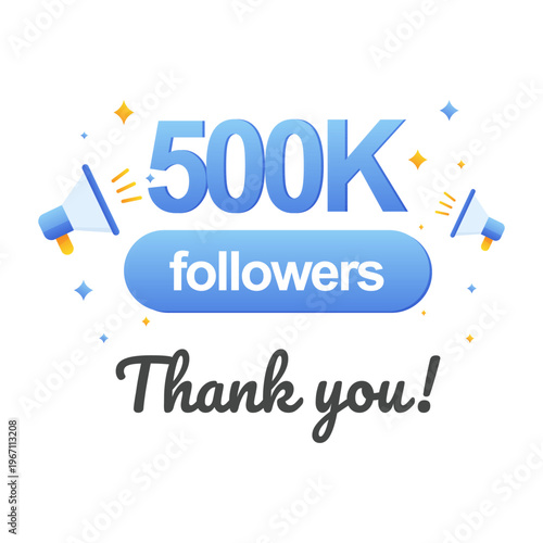 500K followers milestone banner with thank you text and social media concept. vector illustration
