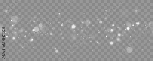 White particles and glowing dust float gently, blending soft bokeh and subtle sparkling highlights for dreamy and festive digital visuals.