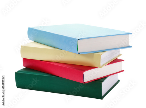 Quadro su tela Isolated stack of four colorful hardcover books with different colors, educational resources