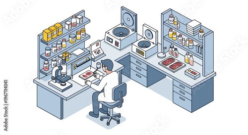 Scientist working in a modern laboratory with advanced equipment.
