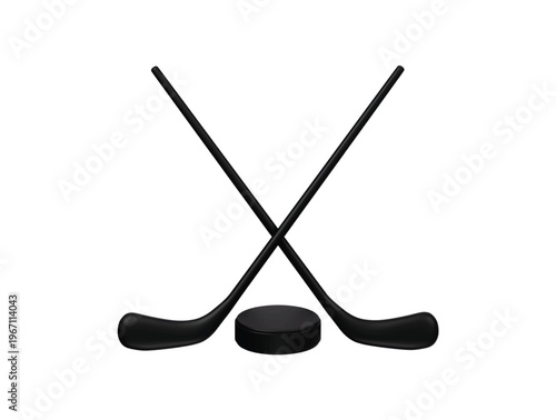 Photography Hockey sticks and puck icon 3D render illustration isolated
