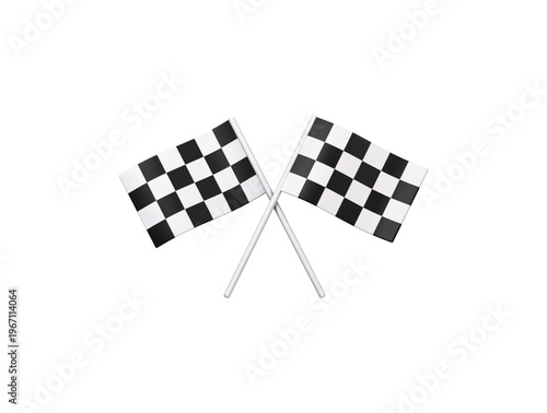 Checkered racing flags icon 3D render illustration isolated