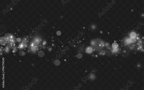 White sparkling dust drifts gently, blending soft bokeh with luminous highlights for dreamy festive or elegant digital compositions.